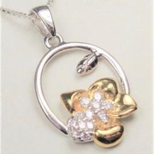 .925 SILVER 14K GOLD VERMEIL LUAU FLOWER NECKLACE
